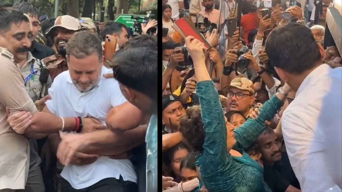 Rahul Gandhi was stopped by security personnel amid a protest in New Delhi.